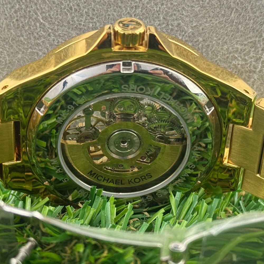 Pre-owned Lennox Pave Gold Black Automatic Skeleton Mens Watch Mk9151 - Picture 4 of 5